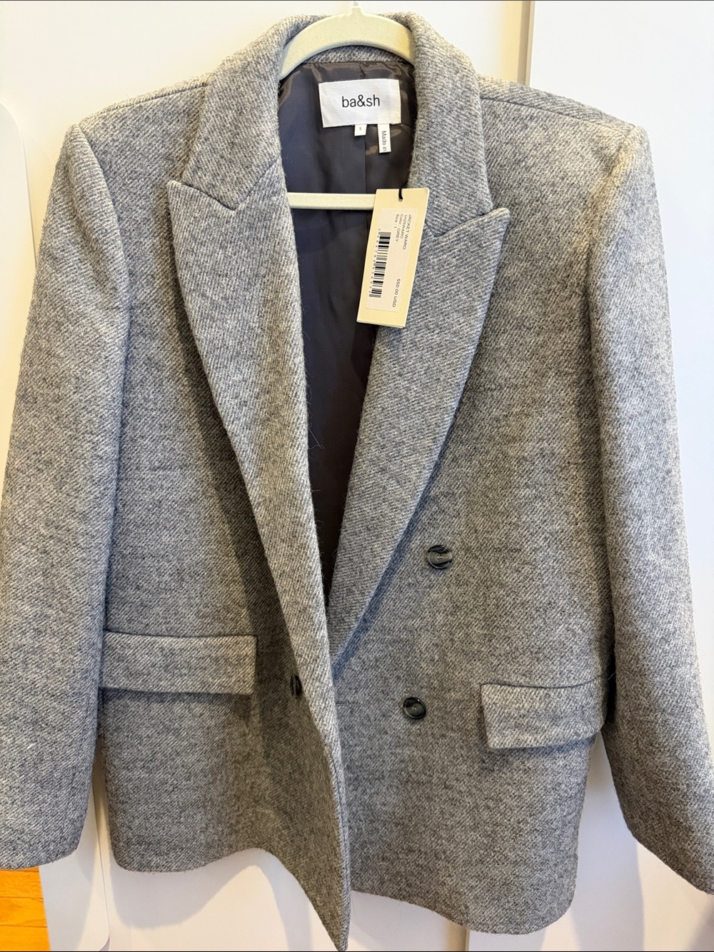 ba&sh Grey Herringbone Double-Breasted Blazer